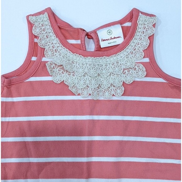 Hanna Andersson Crochet Necklace Dress Pink Coral Stripes Girls Size 90 3T - Picture 2 of 4